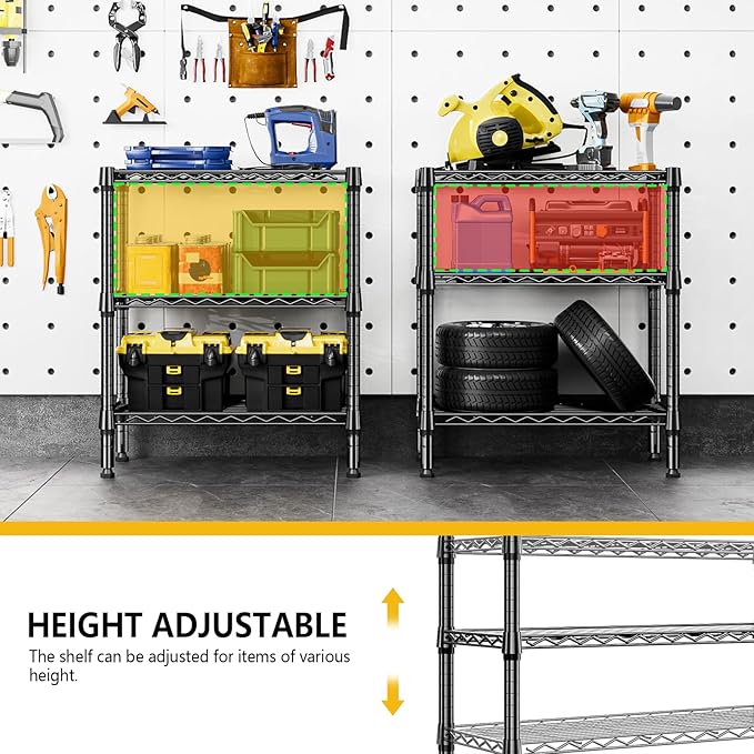 750 lbs 3 Tier Shelf Metal Storage Shelves Wire Rack Closet Organizers for Garage Kitchen Bathroom Laundry Black 11.8" D x 25.6" W x 31.5" H
