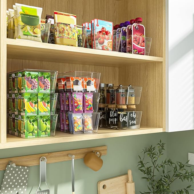 BALEINE Clear Plastic Storage Bins with 3 Removable Dividers, Pantry Organization, BPA Free Stackable Refrigerator Organizers and Storage for Kitchen Fridge Cabinet Bathroom (10.5x6.1x3.5, 4PK)