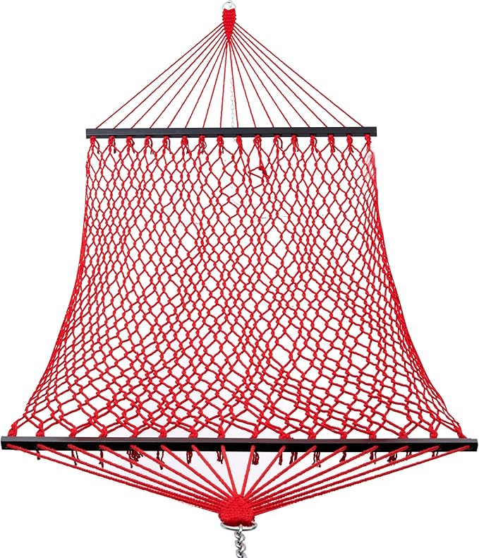 12ft Single Rope Hammocks, 46'' Wide Hardwood Spreader Bar (Cherry, Twin)