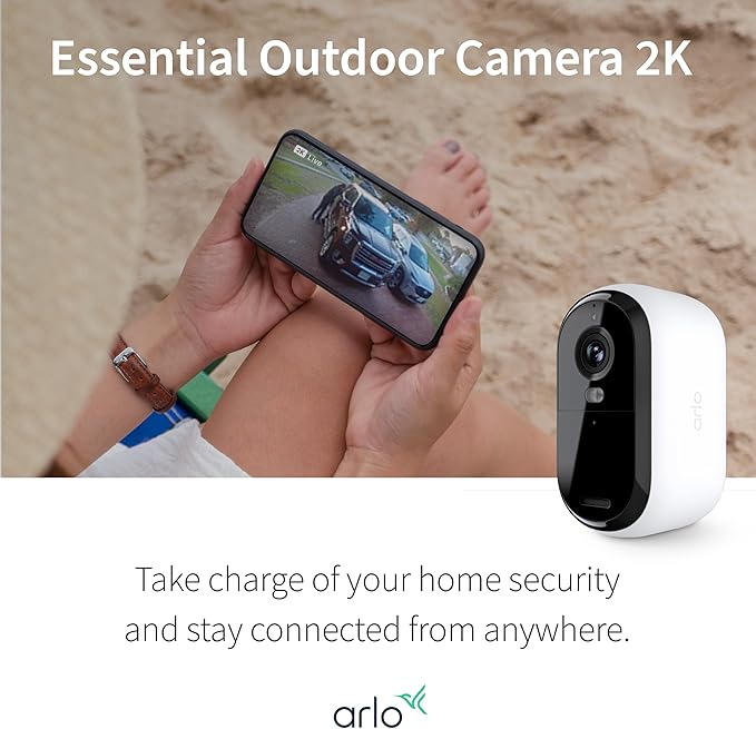 Arlo Essential Security Camera 2K | Outdoor - Indoor | 2nd Gen | Wireless with Spotlight, 2-Way Audio, Color Night Vision, Live Stream, Motion Activation, Real Time Notifications - White, 3 Cameras