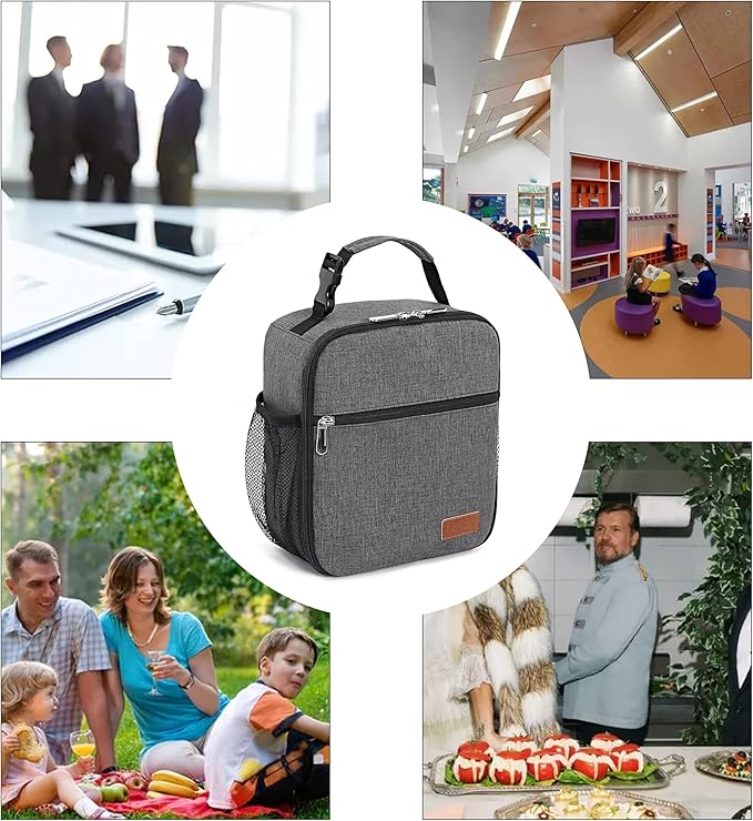 Femuar Lunch Box for Men Women Adults Small Lunch Bag for Office Work Picnic - Reusable Portable Lunchbox, Charcoal Grey