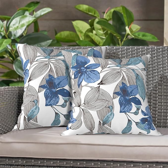 LVTXIII Outdoor Throw Pillows, Decorative Throw Pillows with Inserts, 20"x20" Square Pillows for Bed, Couch, Sofa and Patio Furniture, Set of 2, Clemens Noir Blue