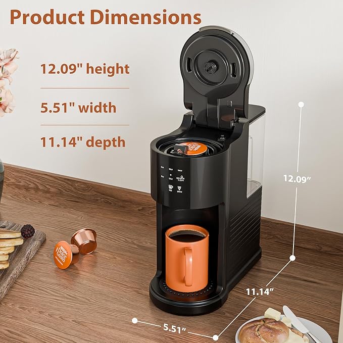 WAA Single Serve Coffee Maker, 2 in 1 Coffee Machine for Capsule & Ground Coffee, 6 to 14oz Brew Size, 40oz Removable Reservoir, Coffee Brewer with Auto Shut-off, Self-Cleaning, Memory Function, Black
