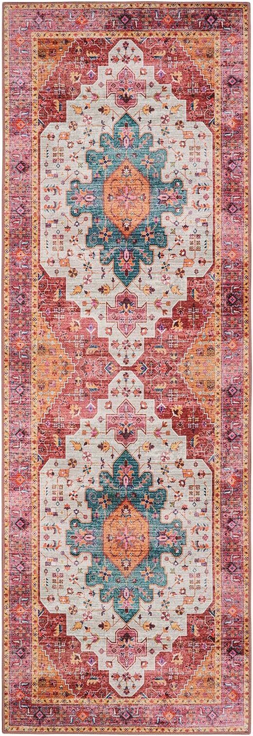 Moynesa Ultra-Thin Washable Runner Rug - Pink 2x5 Bathroom Rug Low Pile Hallway Rug Runner, Non Slip Pet Friendly Indoor Floor Carpet Runner for Kitchen Living Room Bedside Laundry Room