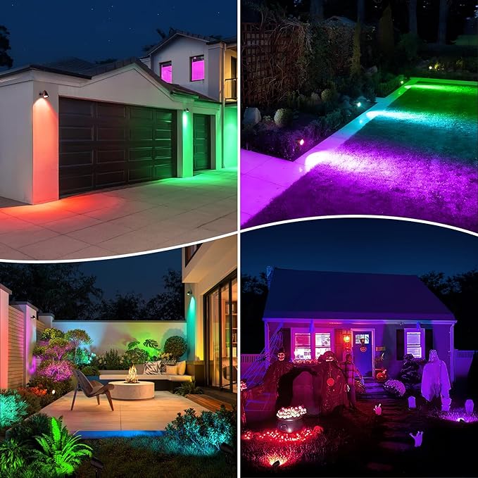 ZZXX Low Voltage Landscape Lighting Kit Outdoor Spotlight RGBW Color Changing Lights Remote Control 15W 12V-24V IP66 Waterproof Photocell Sensor for Holiday Garden Pathway Yard 2 Pack with Connectors