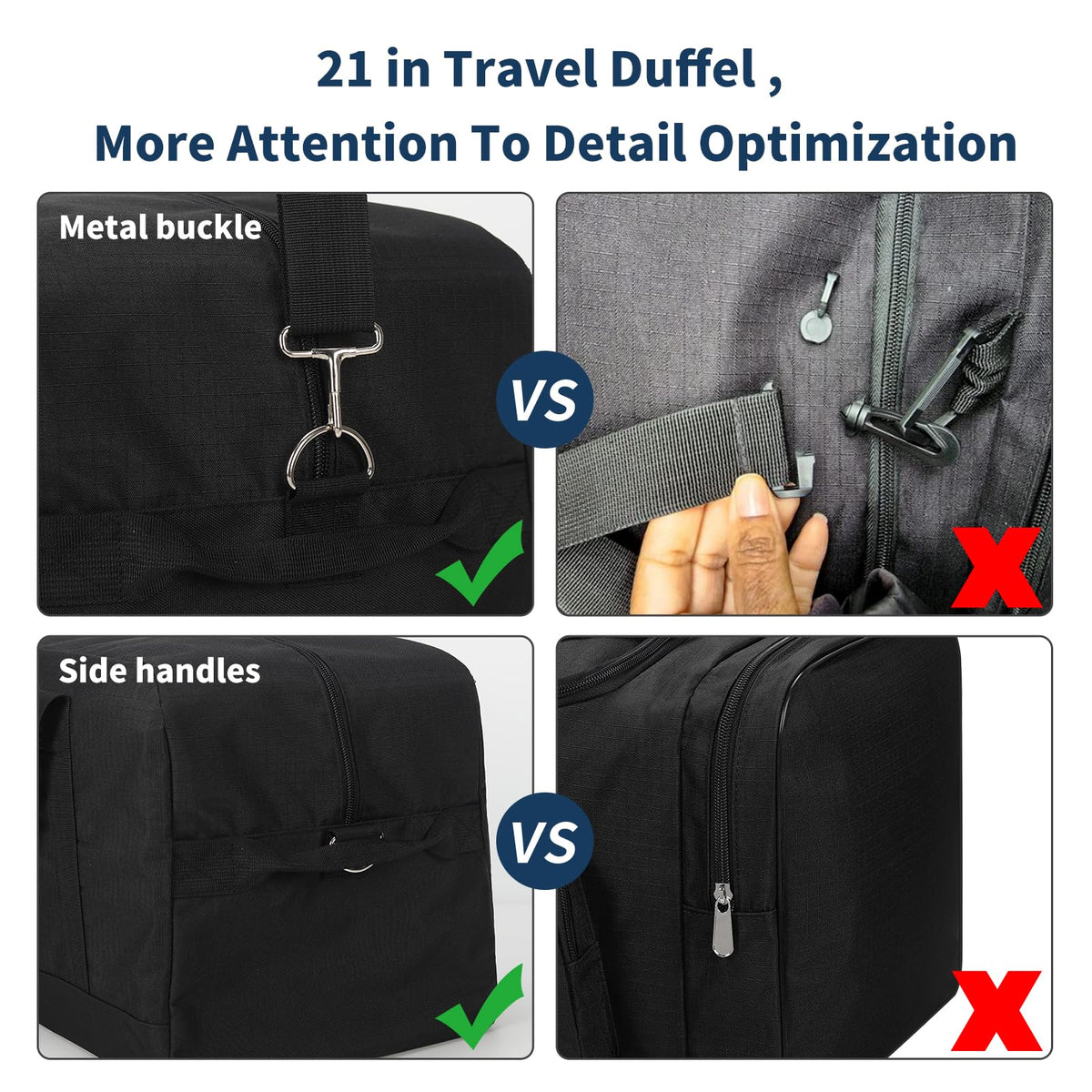 THSOGO 21 inch Gym Bag for Men - 40L Travel Duffel Bag Sport Duffle Bags for Weekend Overnight with Bottom Support (Black)