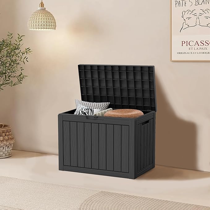 45 Gallon Resin Deck Box, Waterproof Outdoor Storage Bin for Patio, Poolside, and Garden, Lockable & UV-Resistant, Ideal for Small Spaces, Black