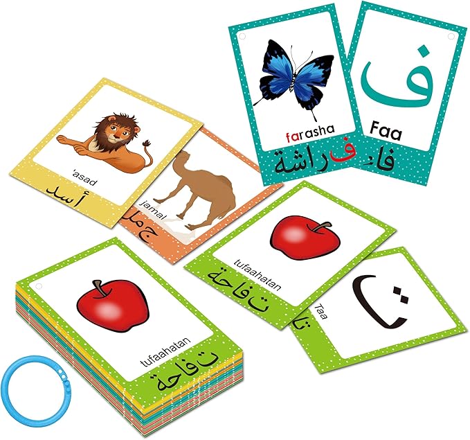 Arabic Alphabet Flash Cards for Kids Toddler, Learning Arabic Letters Flashcards with English Transliteration for Kindergarten, Preschool, Homeschool