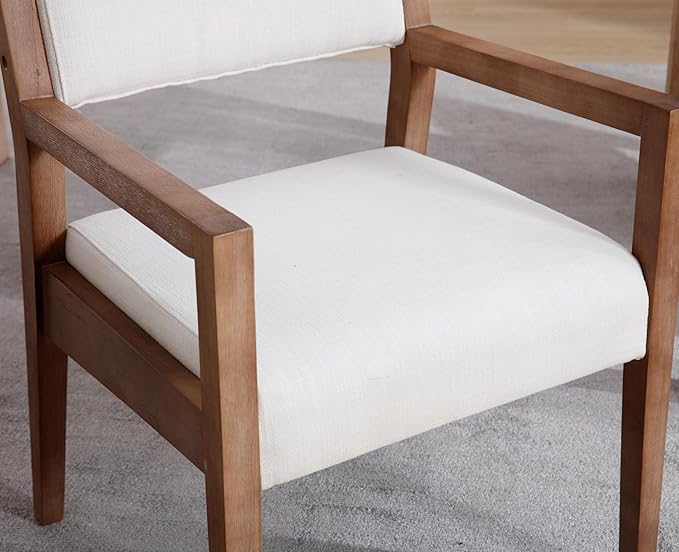 EALSON Upholstered Dining Chairs Set of 4 Mid Century Dining Room Arm Chairs with Hardwood Frame Modern Farmhouse Kitchen Side Chairs for Living Room, Beige Linen