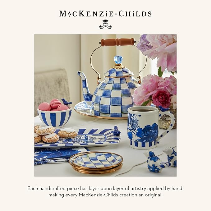 MACKENZIE-CHILDS Enamel Everyday Bowl, Serving Bowl for Entertaining, Medium, Blue-and-White Royal Check, Set of 1