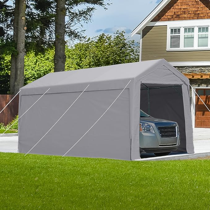ADVANCE OUTDOOR 10x20 ft Heavy Duty Carport Garage Shelter, Adjustable Height (6.5-11ft) Waterproof Canopy with Removable Sidewalls for Cars, RV, Boat, Truck, Party - Gray