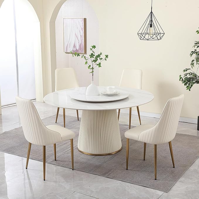 Dining Chairs Set of 2, Modern Faux Leather Dining Gold Legs for Living Kitchen Dining Room