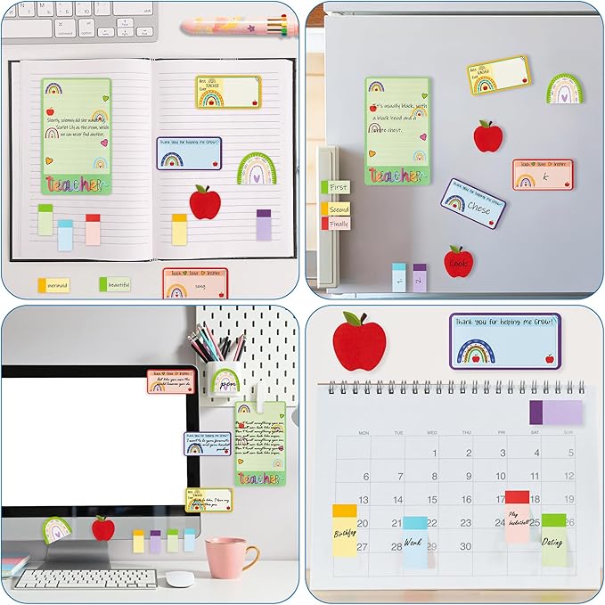 Xqumoi Boho Rainbow Teacher Sticky Notes Set, 550 Sheets, Thank You Teacher Self-Stick Note Pads Teacher Appreciation Gift Writing Memo Pads Page Marker Back to School Office Supplies (Color)
