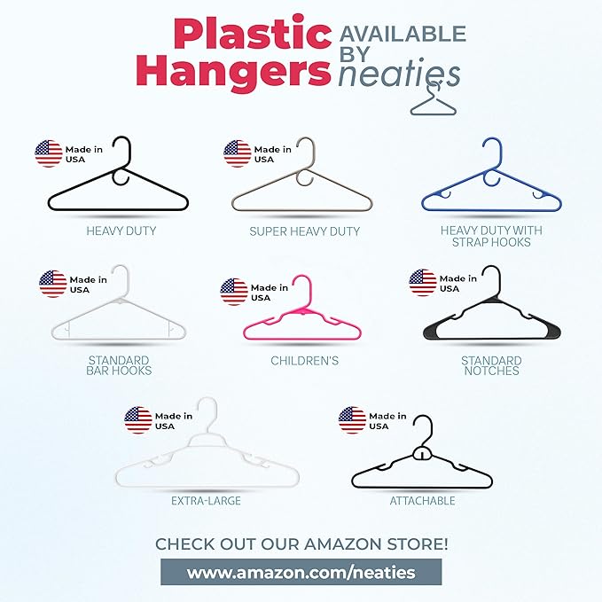 Neaties Plastic Hangers 20 Pack - Made in the USA - 6lb Capacity Standard Clothes Hangers with Strap Hooks for Dresses, Lingerie, Shirts, Pants, and Jackets - Rose