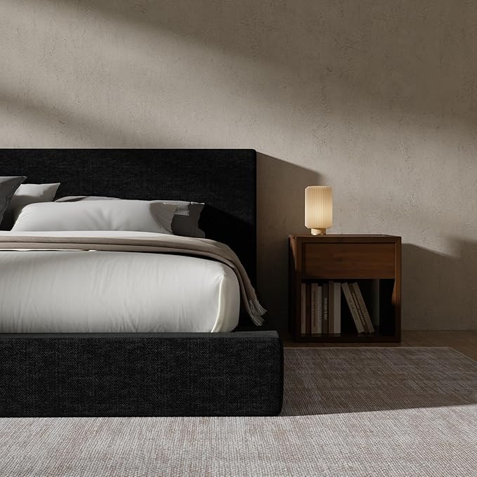 RECCI Cloud Upholstered King Bed Frame with Headboard, 5 Inch Foam Padded Platform, No Box Spring, Easy Assembly (Onyx)