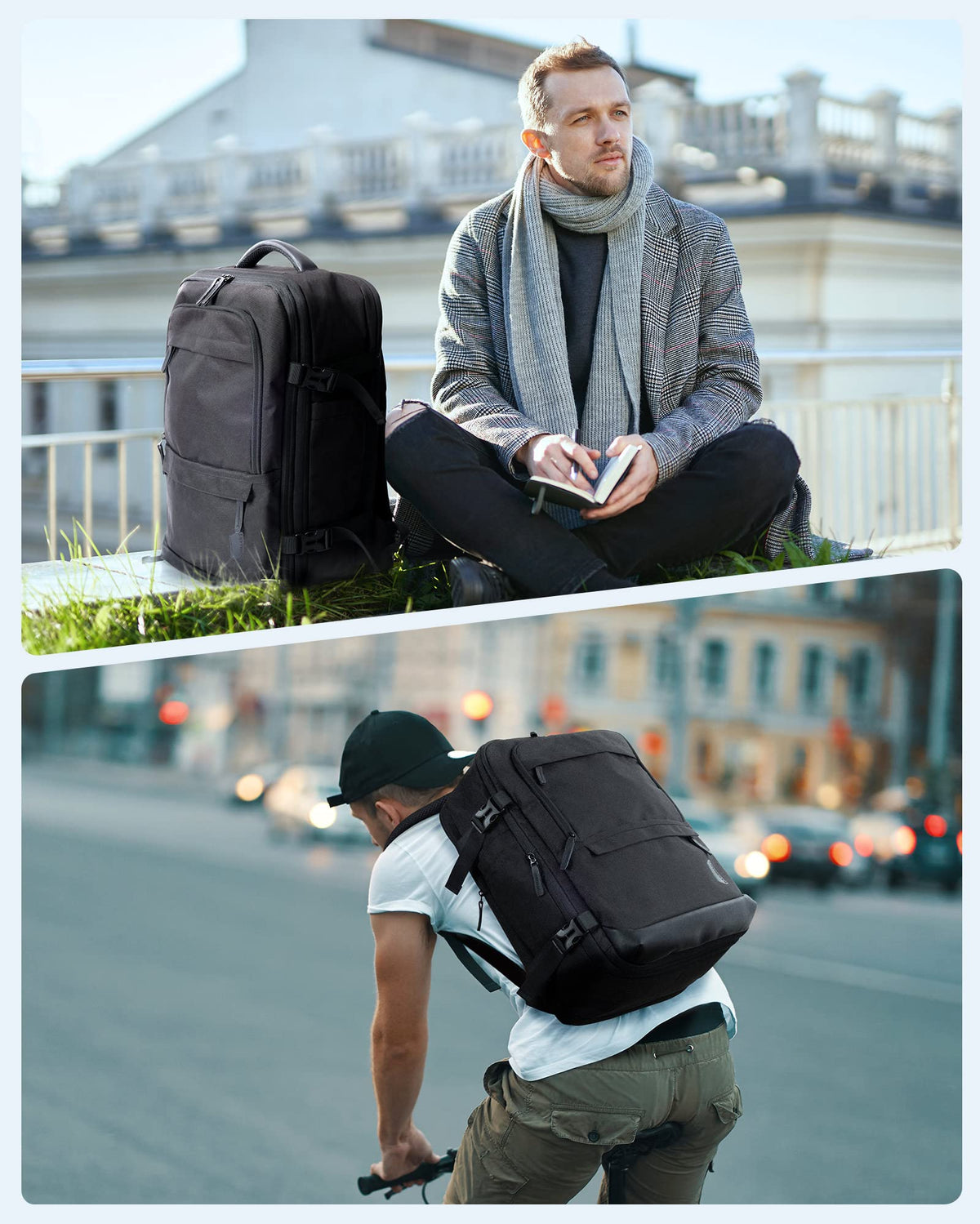 BAGSMART 40L Black Travel Laptop Backpack with Packing Cubes and Shoe Bag