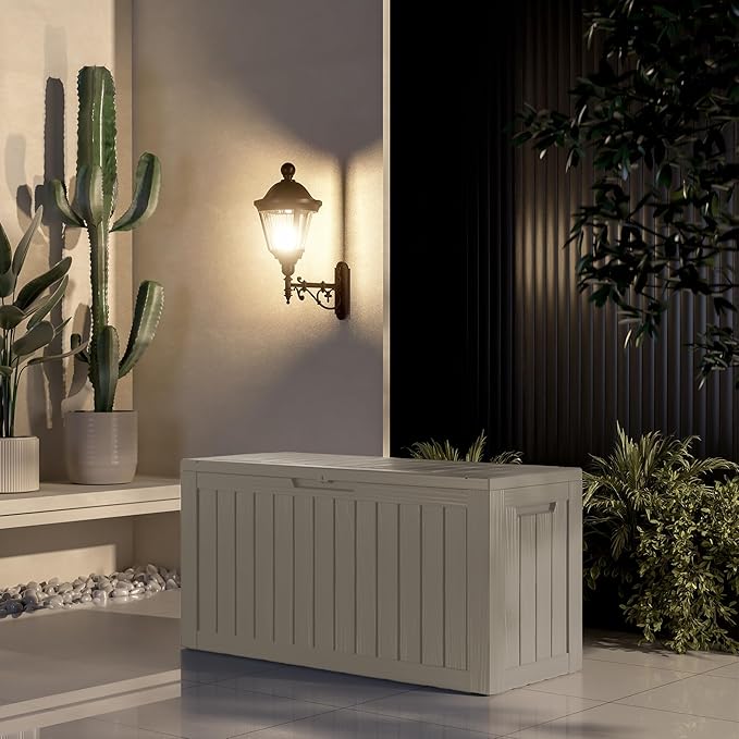 81 Gallon Outdoor Storage Box Waterproof, UV Resistant Resin Deck Box with Hydraulic Rod, Lockable Design and Enhanced Durability for Patio, Garden, and Poolside Use
