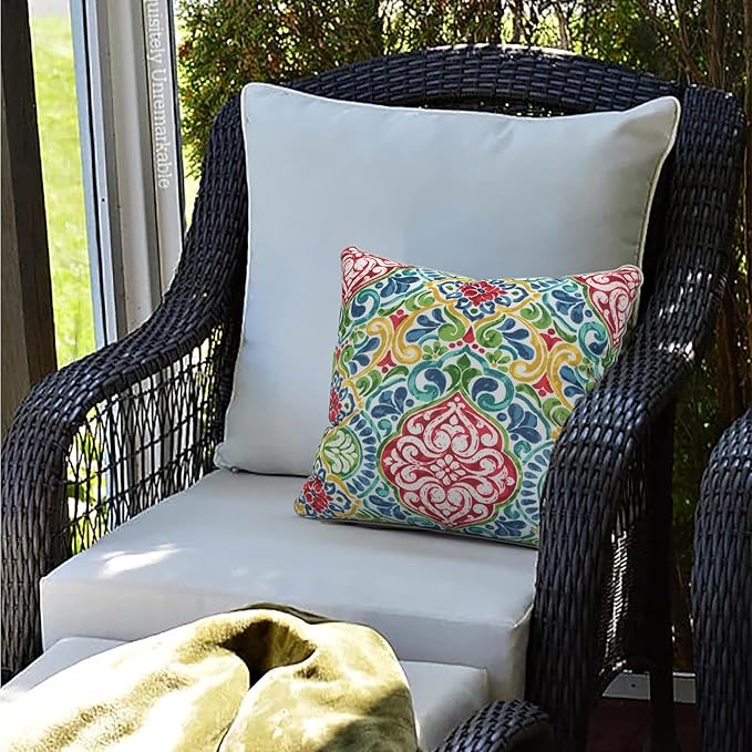 LVTXIII Set of 2 Patio Throw Pillows Waterproof 18"x18" Fade Resistant Outdoor Throw Pillows with Inserts, Fluffy Decorative Garden Toss Pillow Cushions for Home Patio Coach Sofa Use, Damask Red