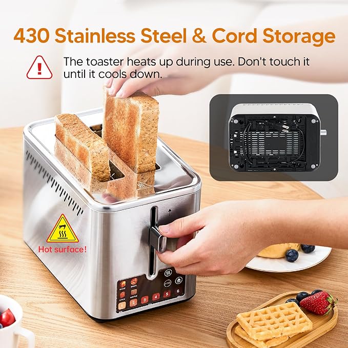 Trisiko Smart Touch Screen 2 Slice Toaster, Wide Slot,Stainless Steel