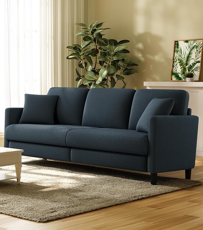 83" Couches for Living Room, Comfy Sofas for Living Room, Teddy Sofa Couch, Tool-Free Setup Loveseat Sofa, All-Wood Love Seat Couches, Small Couch 2 Pillows Included, Blue Grey