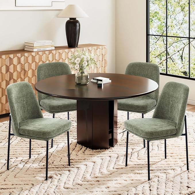 COLAMY Modern Dining Chairs Set of 2, Fabric Upholstered Dining Room Chairs Dinner Chair Stylish Kitchen Chairs with Curved Back and Metal Legs, Green