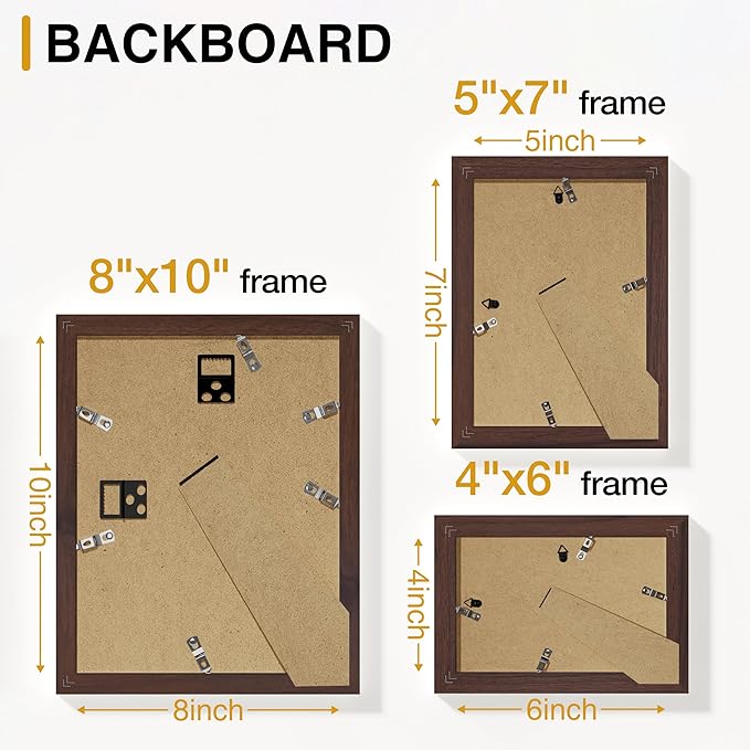 Vittanly 10 Pack Picture Frames Collage Wall Decor, Gallery Frame Set for Wall Mounting or Tabletop Display, Multi Sizes Including 2pcs 8x10, 4pcs 5x7, 4pcs 4x6, Light Brown