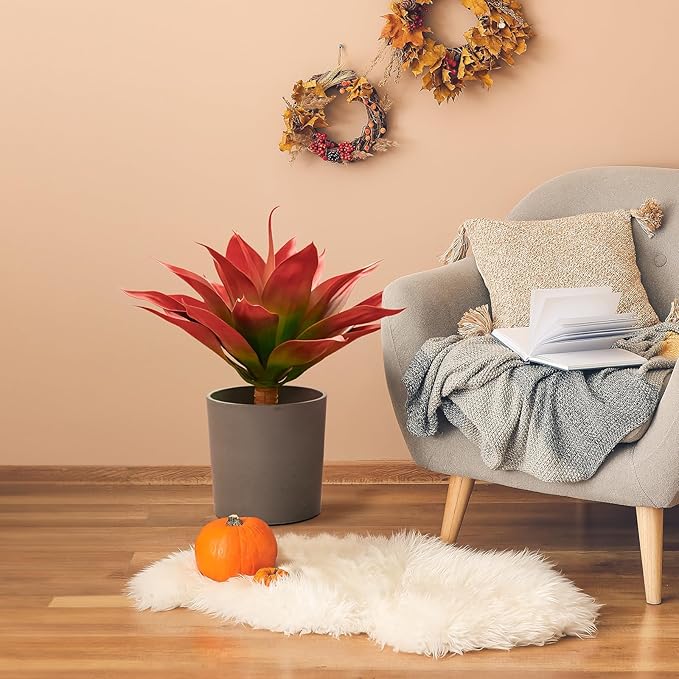 Velener Fall Fake Agave Artificial Plant, Red Fake Succulent Plant for Room Decor, Unpotted Faux Agave Stems Plant for Fall Outdoor/Indoor Decor, 18 inches, Set of 2