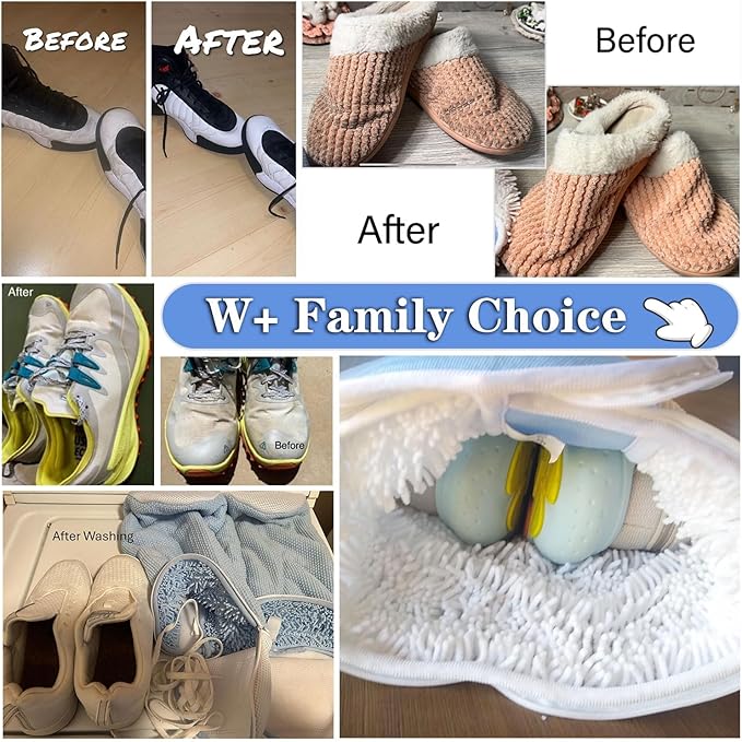 Shoe Washing Machine Bag 2Pcs, Laundry Bag for Shoe Washer & Dryer, Sneaker Cleaning Bag Plush Fibers for All Size Sneaker Deep Clean, Reusable Tennis Wash Bag Invisible Zipper (Grey)