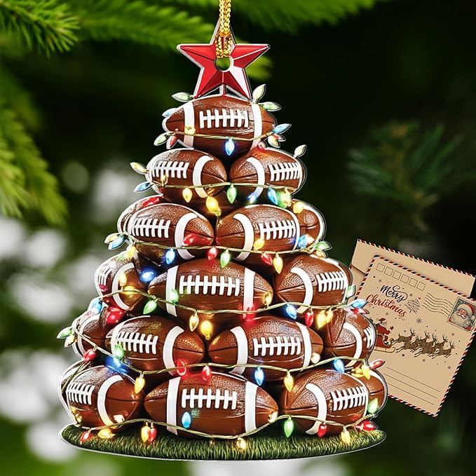Football Ornaments 2025 - Acrylic Football Christmas Ornaments - Boys Foot Ball Gifts for Foot Ball Players - Sport Ornament for Boy - Stocking Stuffer for Boys