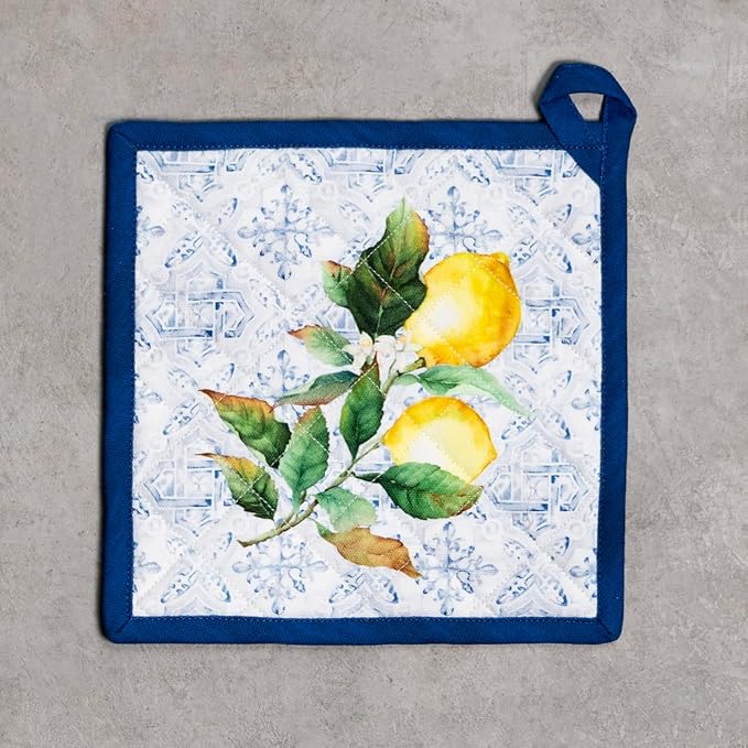 Maison d' Hermine Pot Holders 100% Cotton Heat Resistant Potholders 8" x 8" Hot Pads with Loop BBQ, Cooking, Baking, Grilling, Kitchen, Handling Hot Pans Spring/Summer (Pack of 1, Citrus)