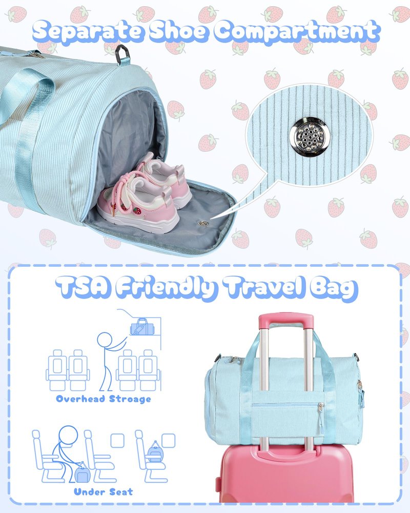 Vogewood Teenage Girl Gift Ideas, Girls Gym Bag, Kids Personalized Dance Bags with Shoe Compartment, Customized Travel Duffle with Toiletry Bag, Vacation Essentials for Kids (Letter V)