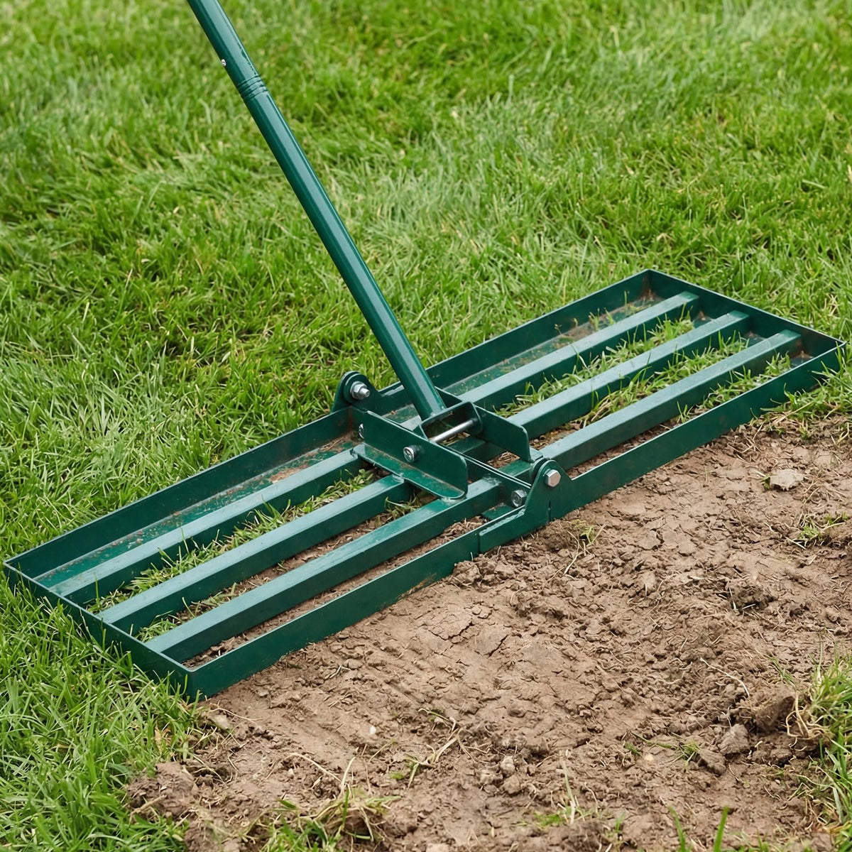 Gisafai Lawn Leveling Rake 30"x10" Heavy Duty Carbon Steel, 72" Adjustable Long Handle, Leveler Tool for Yard Garden Golf Course Soil Dirt Ground Surface Leveling