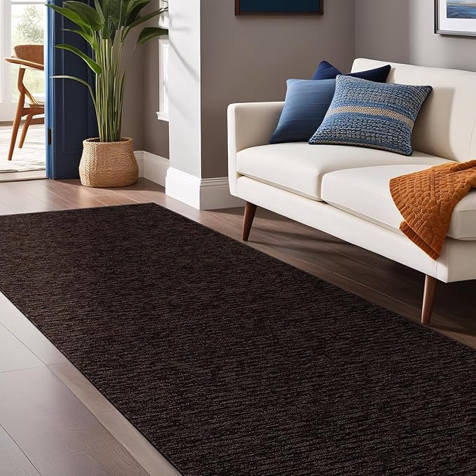 Non Slip Brown Solid Rubber Back Thing Runner Rugs for Living Room 2x10 for Kitchen, Rug for Bedroom and Hallway, Stain Resistant Easy Cleaning Non Shedding Carpet Brown 2 x 10