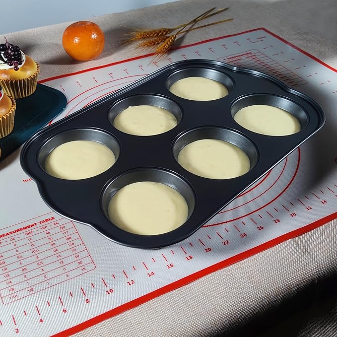 Bakexcel Non-Stick Jumbo 3.5" 6-Cup Muffin Pans, Set of 2(Black)