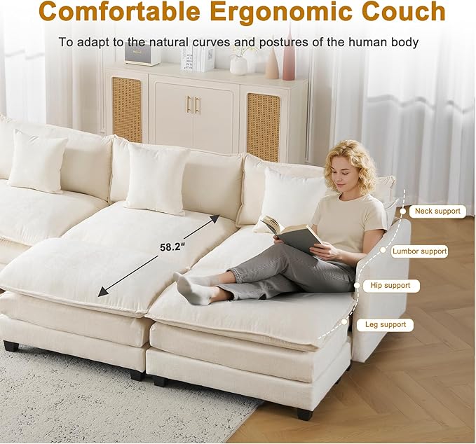 111.4" U Shaped Cloud Couch Sectional with 2 Ottoman|Modular Chenille Sofa with 29.1" Deep Seat|FSC Solid Wood Frame|Easy Assembly & 1YR Guarantee|for Living Room Bedroom Apartment