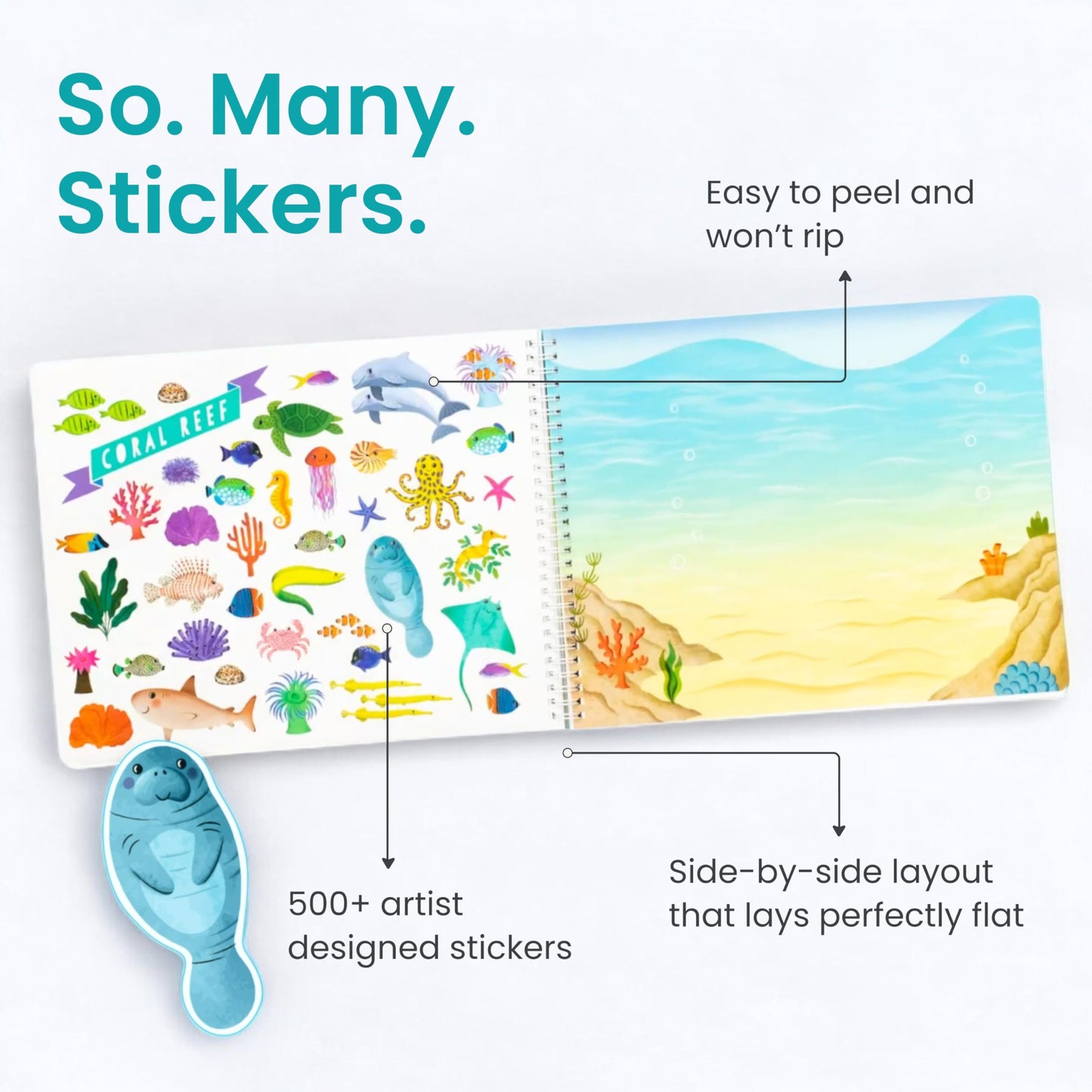 Cupkin Animal Sticker Book Activity for Kids, Toddler Airplane Travel Essentials, 500+ Habitat Stickers for Kids + 12 Scenes + 12 Coloring Book Pages, Animal Lover Gift, Childrens Crafts for Ages 2-8