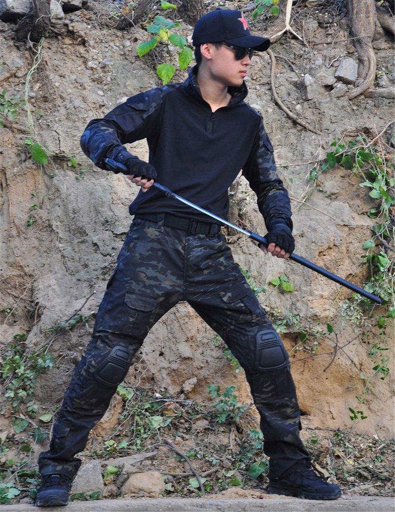 HARGLESMAN Mens Combat Suits Military Uniforms Army BDU Tactical Sets Shirts Pants Comfortable Breathable Snug Fit Training Airsoft Paintball Apparel Gear,Black Camo US XS,CN M
