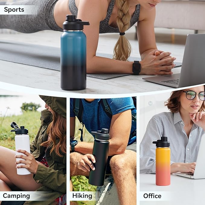 32 oz Insulated Water Bottle with Handle, 304 Stainless Steel Water Bottles with Wide Mouth, Double Wall Vacuum Sports Water Bottle, BPA Free, Keep Cold and Hot, White