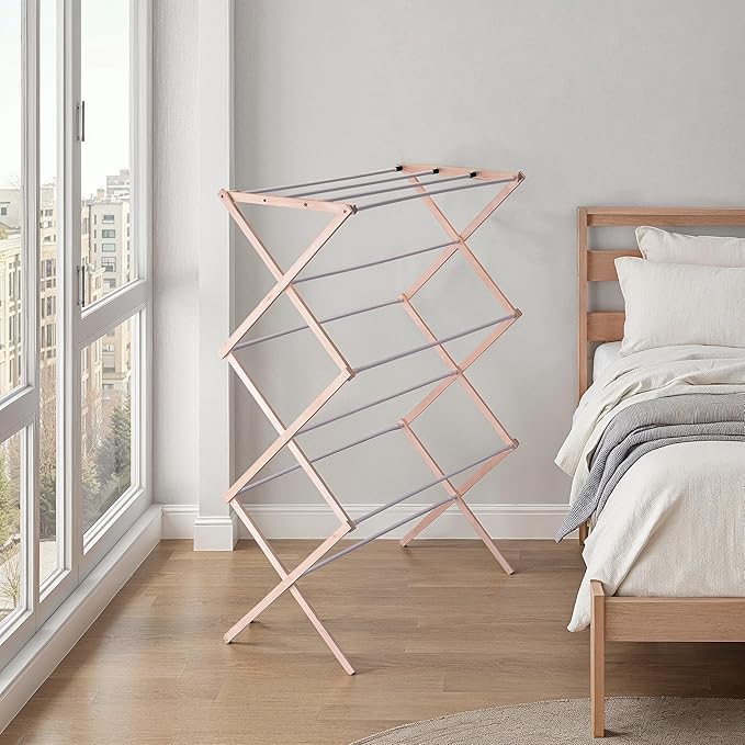 Household Essentials 5001 Collapsible Folding Wooden Clothes Drying Rack For Laundry | Pre Assembled
