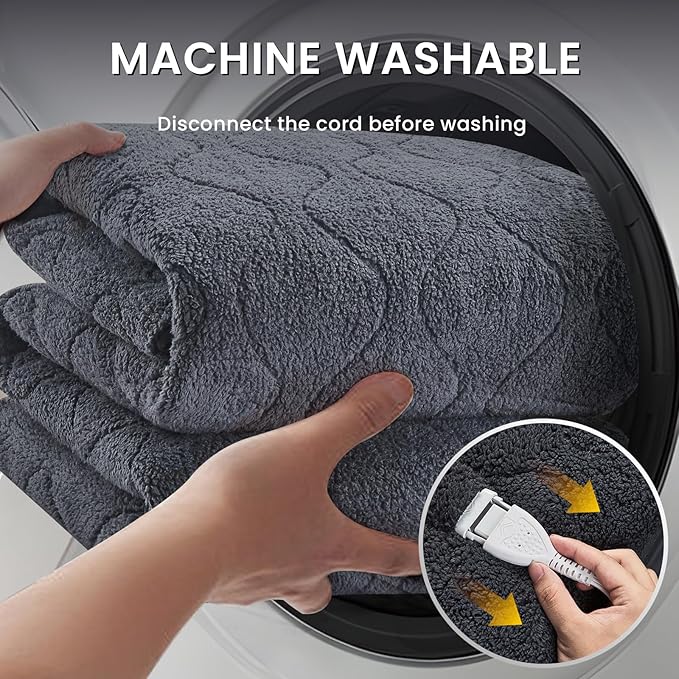 King Size Heated Mattress Pad Sherpa Electric Mattress Pads Electric Bed Warmer Fit up to 21" with 6 Heat Settings Dual Controller 10 Hours Auto Shut Off, Dark Gray