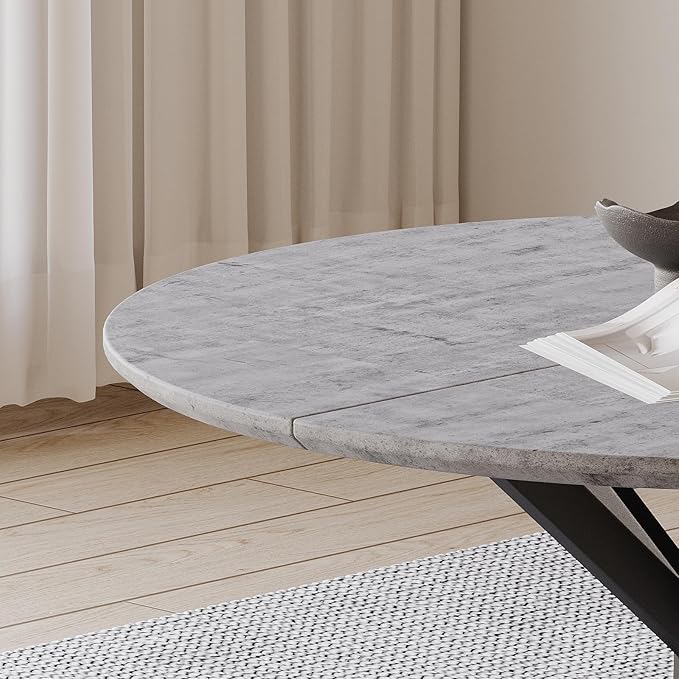 46.4" Round Dining Table, Mid Century Modern Round Dining Room Table for 4-6 with Metal Legs, Easy Assembly Coffee Table, Space-Saving Design for Kitchen and Dining Room