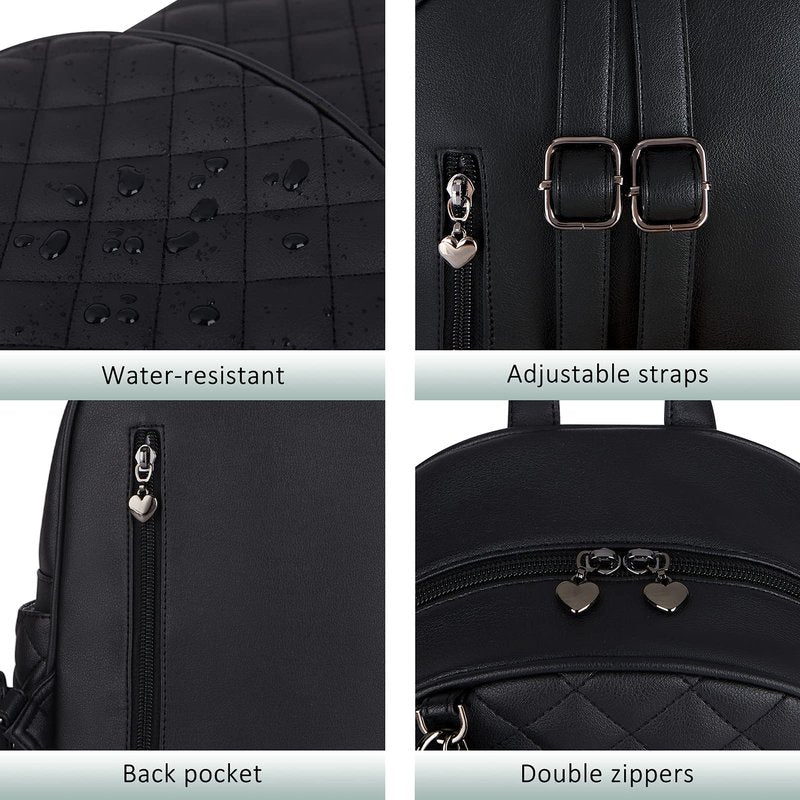 ECOSUSI Mini Backpack for Women Leather Small Backpack Purse for Ladies Cute Pom Bookbag Travel Shoulder Bag with Charm Tassel Black