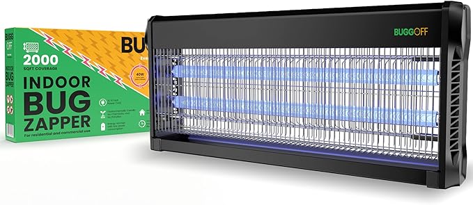 Black Modern Indoor Electric Bug Zapper, 2000 SQFT Coverage, 3500 Volts of Stunning Power, 40 Watts, Kills Mosquitos Gnats, Flys & More. 10 Year Warranty, X2 Free Repalcment Bulb (4 Pack)