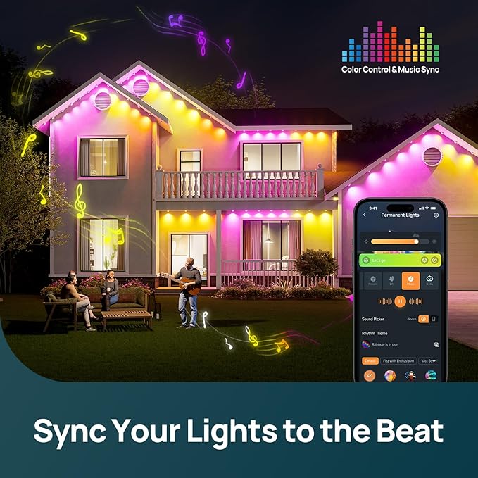 Linkind Permanent Outdoor Lights HP5,Smart AI RGBTW 150ft Christmas Lights, 85 Scenes Modes for Daily Holiday Christmas Decorations,IP67 Waterproof, Compatible with Alexa,Google Assistant