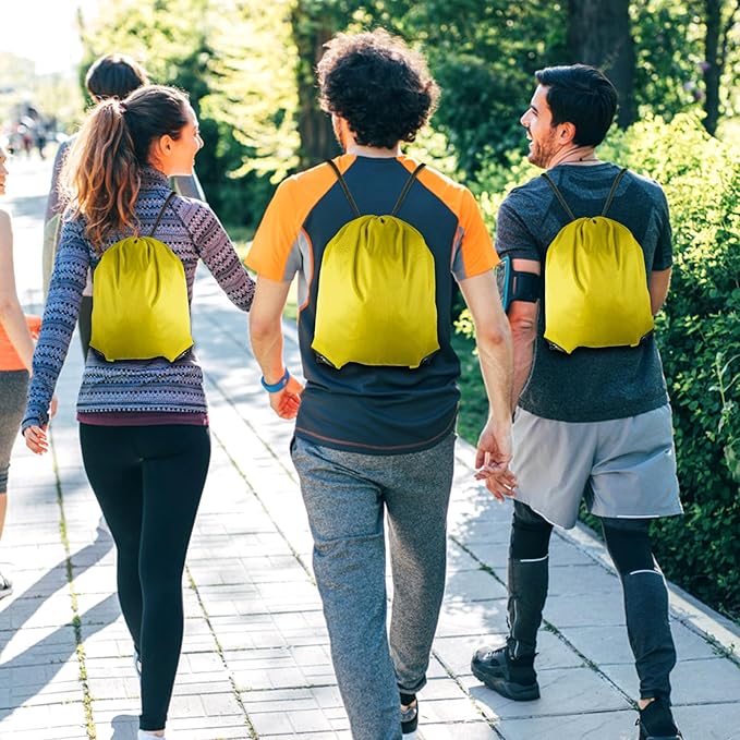 GoodtoU Drawstring Bags, Drawstring Backpack Bulk Nylon Backpack Draw String Back Bag Cinch Sack Drawstring Gym Bag String Backpack for Sport, Traveling, Team (Yellow, 16Pcs)