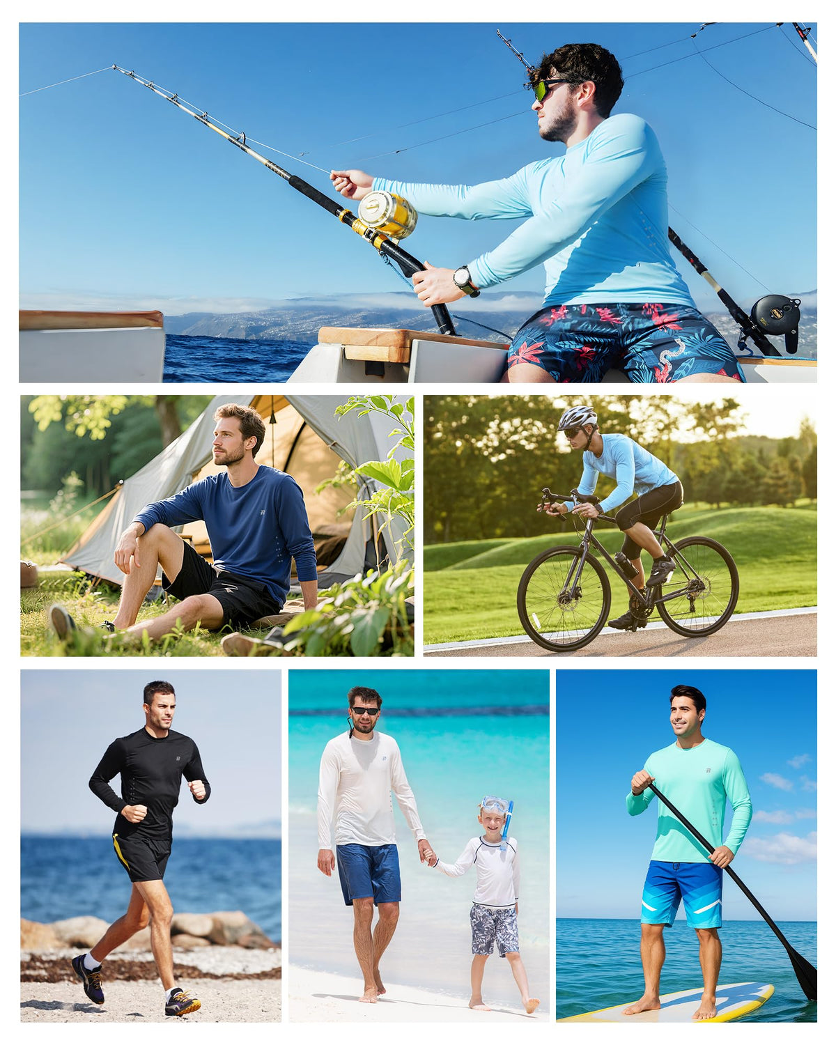 Runhit Men's UPF 50+ Sun Protection Shirts Long Sleeve UV Swim Shirt Fishing Hiking Running Rash Guard Quick Dry Lightweight White M