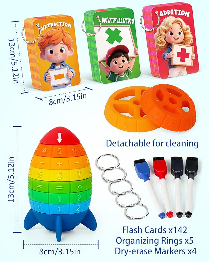 Coogam Math Manipulative Spinning Rocket Toys, Arithmetic Learning Number Game for Addition Subtraction Division Multiplication, Montessori Educational Math Cards for Kids Ages 3-8