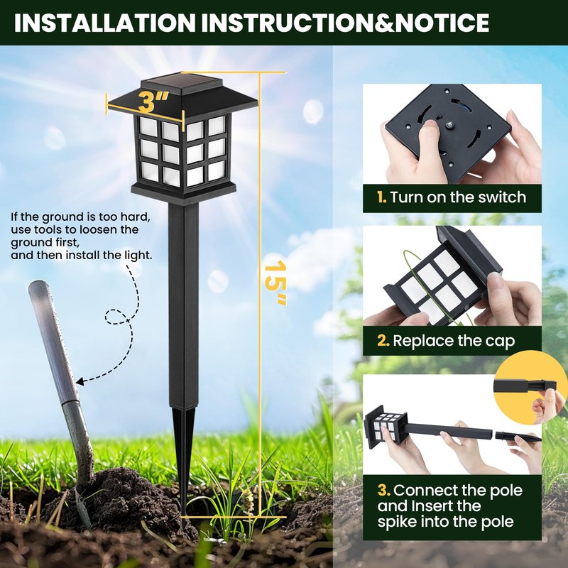 GIGALUMI Solar Outdoor Lights,16 Pack LED Solar Lights Outdoor Waterproof, Solar Walkway Lights Maintain 10 Hours of Lighting for Your Garden, Landscape, Path, Yard, Patio, Driveway