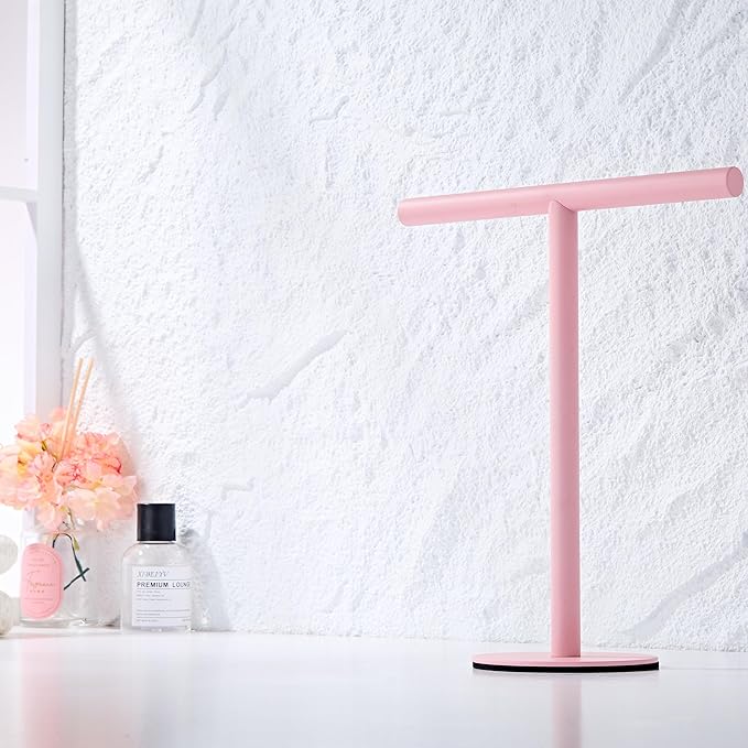 Pink Bathroom Hand Towel Holder Stand,T-Shape Hand Towel Holder Stand SUS304 Stainless Steel for Bathroom,Kitchen or Vanity Countertop