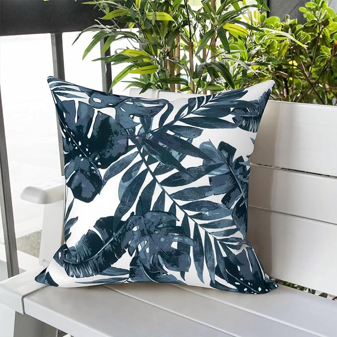 LVTXIII Outdoor Accent Patio Toss Pillow Covers, Covers ONLY Tropical Throw Pillow Case Sham, Square Cushion Covers for Indoor Outdoor Use 2 Pack, 18" x18" – Palm Blue